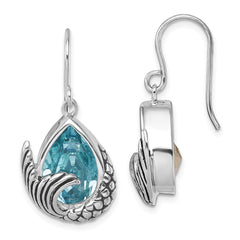 PLE-514 Sterling Silver Rhodium-plated Crystal Mermaid Tail Dangle Earrings