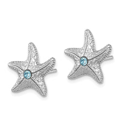 PLE-542 Sterling Silver Rhodium-Plated Polished and Textured Crystal Starfish Post Earrings