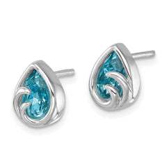 PLE-546 Sterling Silver Rhodium-Plated Polished Crystal Wave Post Earrings