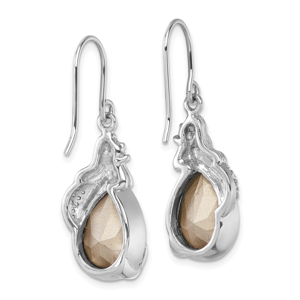 PLE-593 Sterling Silver Rhodium-Plated Polished CZ Mermaid Dangle Earrings