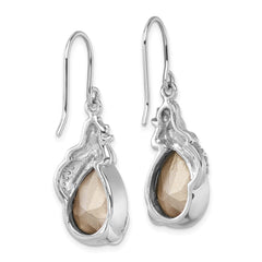 PLE-593 Sterling Silver Rhodium-Plated Polished CZ Mermaid Dangle Earrings