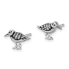 PLE-650 Sterling Silver Rhodium-plated Antiqued Sandpiper Post Earrings