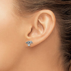 PLE-650 Sterling Silver Rhodium-plated Antiqued Sandpiper Post Earrings