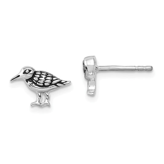 PLE-650 Sterling Silver Rhodium-plated Antiqued Sandpiper Post Earrings
