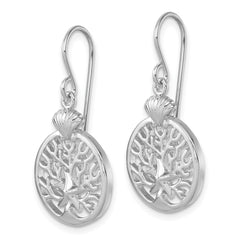 PLE-669 Sterling Silver Rhodium-plated Polished Starfish and Scallop Shell Reef Dangle Earring