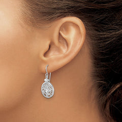 PLE-669 Sterling Silver Rhodium-plated Polished Starfish and Scallop Shell Reef Dangle Earring