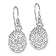 PLE-669 Sterling Silver Rhodium-plated Polished Starfish and Scallop Shell Reef Dangle Earring