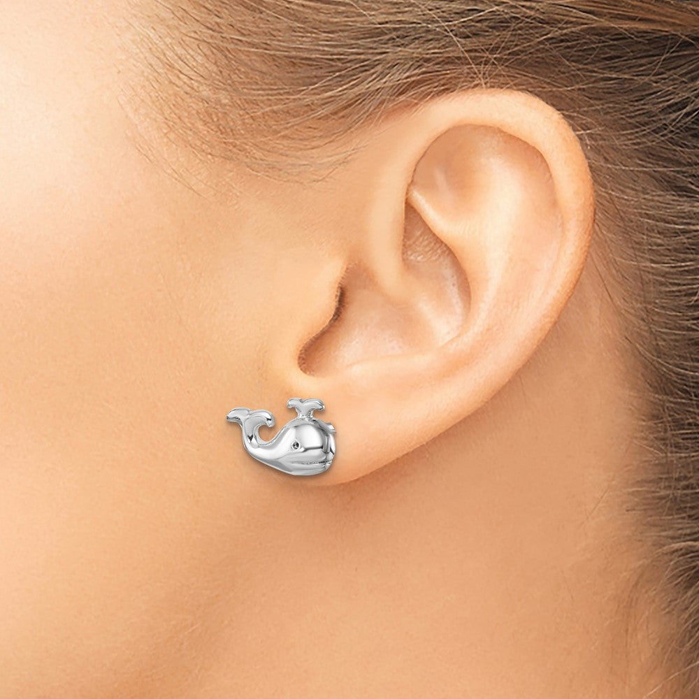 PLE-670 Sterling Silver Rhodium-Plated Polished Whale Post Earrings