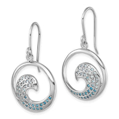PLE-689 Sterling Silver Rhodium-Plated Polished CZ Wave Dangle Earrings