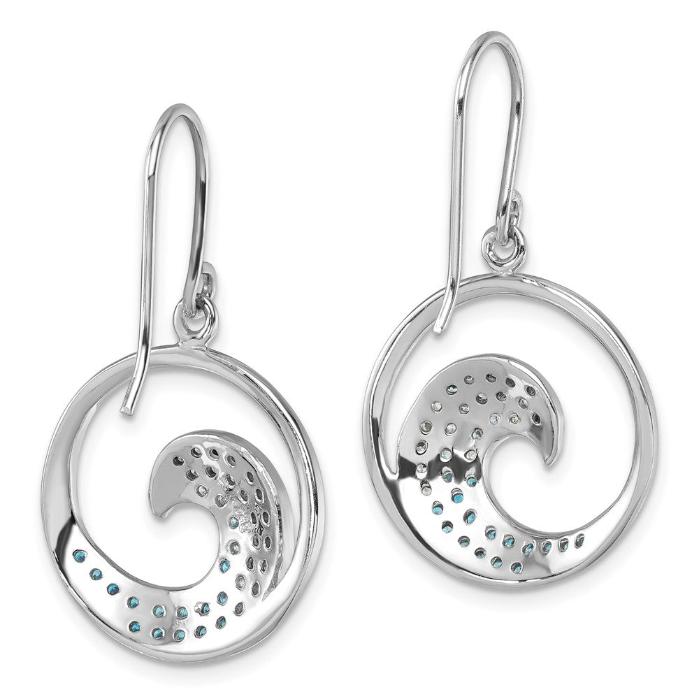 PLE-689 Sterling Silver Rhodium-Plated Polished CZ Wave Dangle Earrings