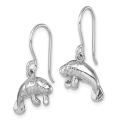 PLE-692 Sterling Silver Rhodium-Plated Manatee Dangle Earrings