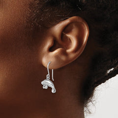 PLE-692 Sterling Silver Rhodium-Plated Manatee Dangle Earrings