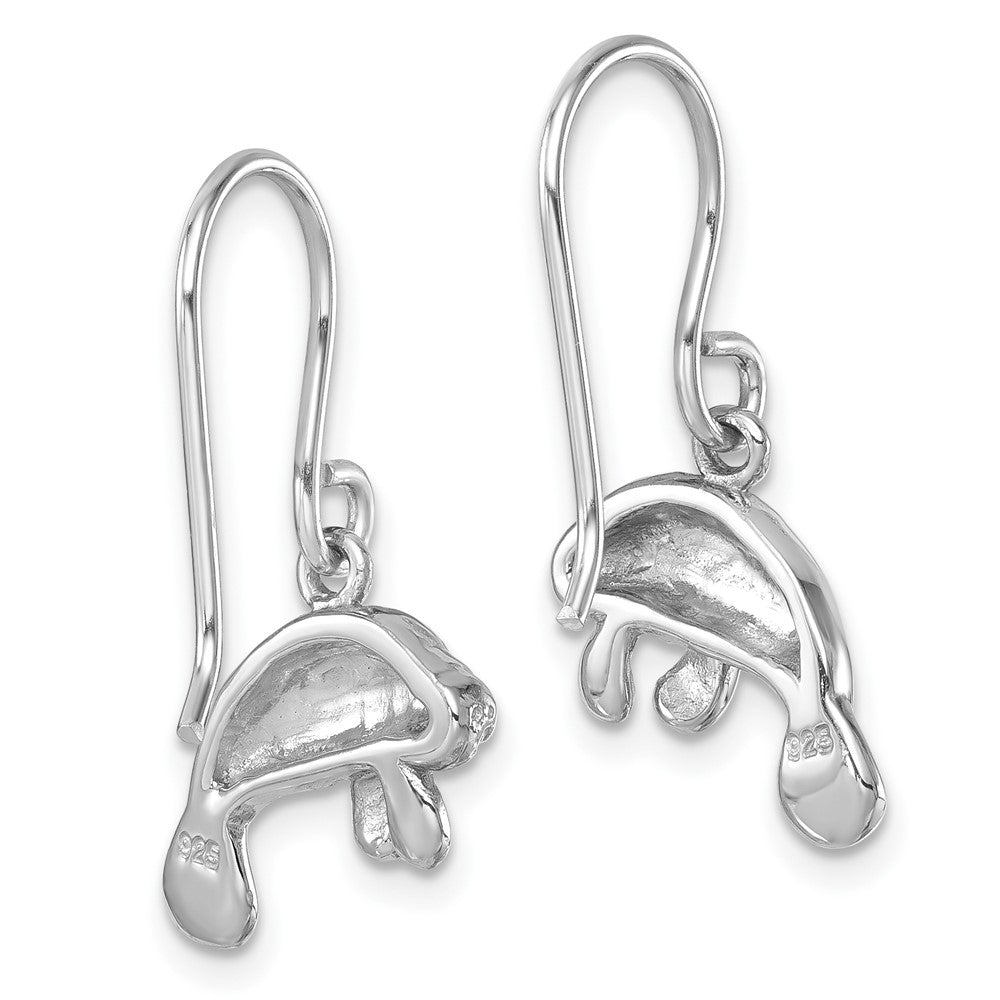 PLE-692 Sterling Silver Rhodium-Plated Manatee Dangle Earrings