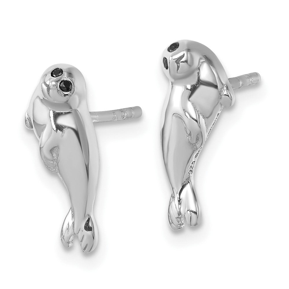 PLE-722 Sterling Silver Rhodium-plated Polished CZ Eye Harbor Seal Post Earrings