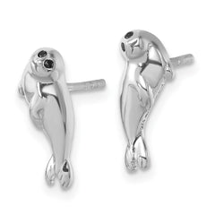 PLE-722 Sterling Silver Rhodium-plated Polished CZ Eye Harbor Seal Post Earrings