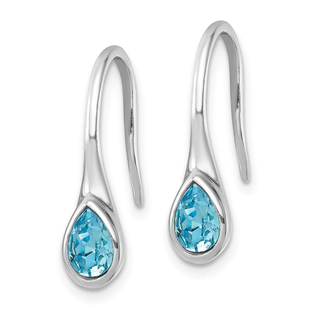 PLE-723 Sterling Silver Rhodium-Plated Polished Crystal Tear Drop Wire Earrings