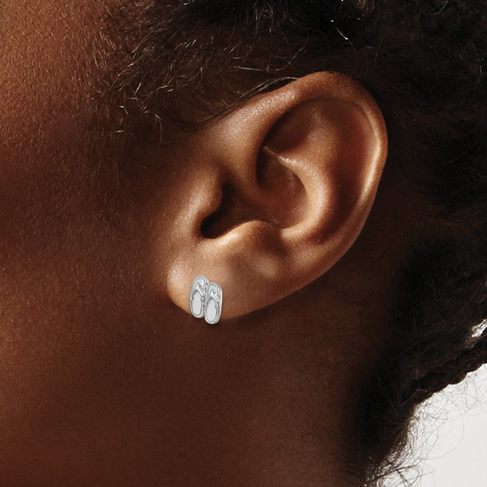 PLE-790 Sterling Silver Rhodium-Plated Polished Double Flip Flop Post Earrings