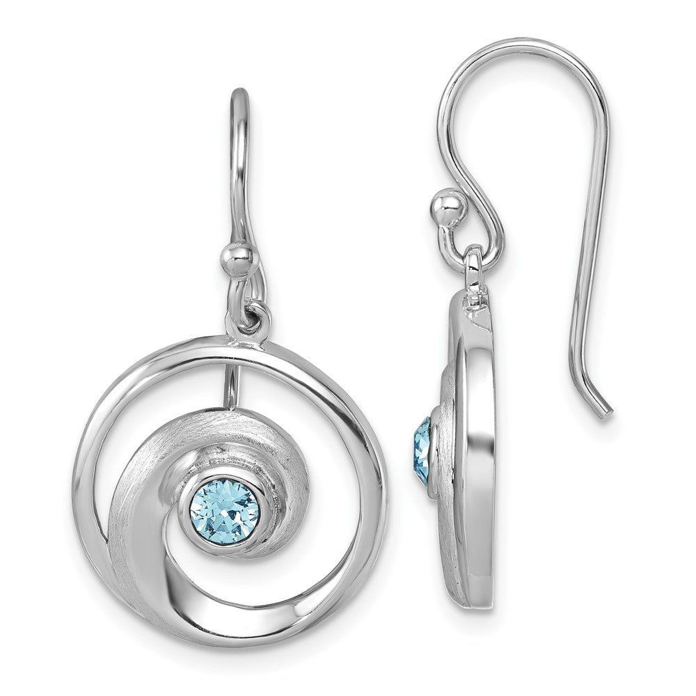 PLE-982 Sterling Silver Rhodium-Plated Polished Crystal Wave Dangle Earrings
