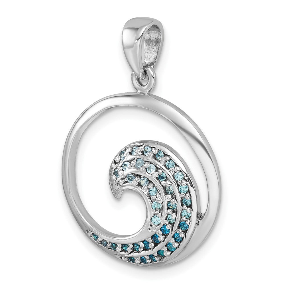 Sterling Silver Rhodium-Plated Polished CZ Wave Pendant PLP-010