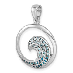 Sterling Silver Rhodium-Plated Polished CZ Wave Pendant PLP-010