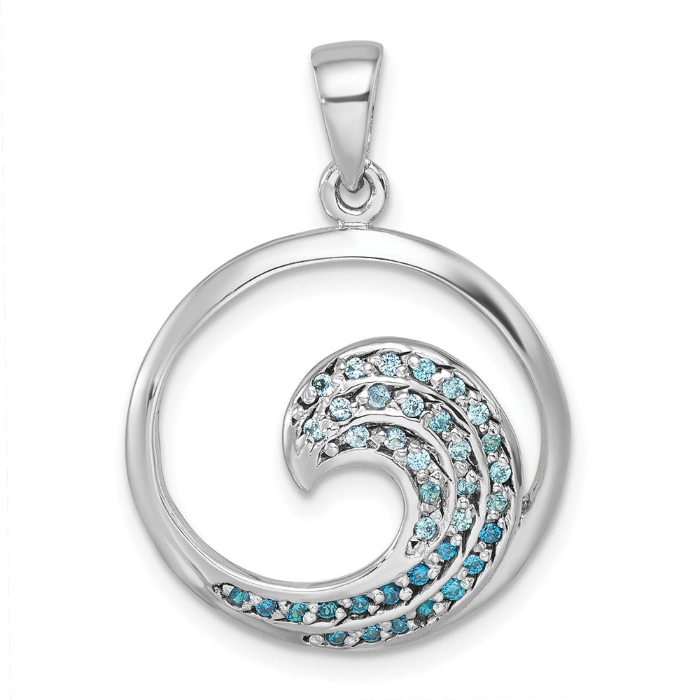 Sterling Silver Rhodium-Plated Polished CZ Wave Pendant PLP-010