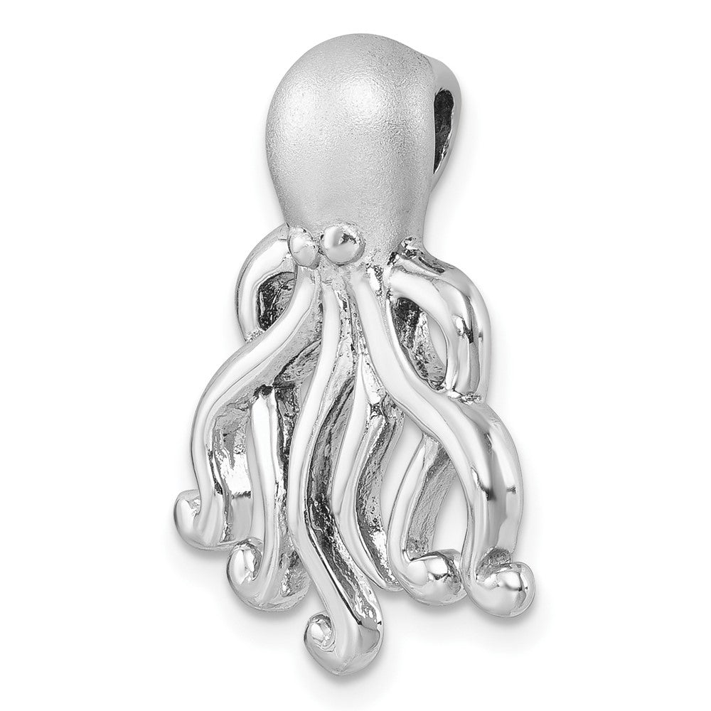 Sterling Silver Rhodium-Plated Polished and Brushed Octopus Pendant PLP-012