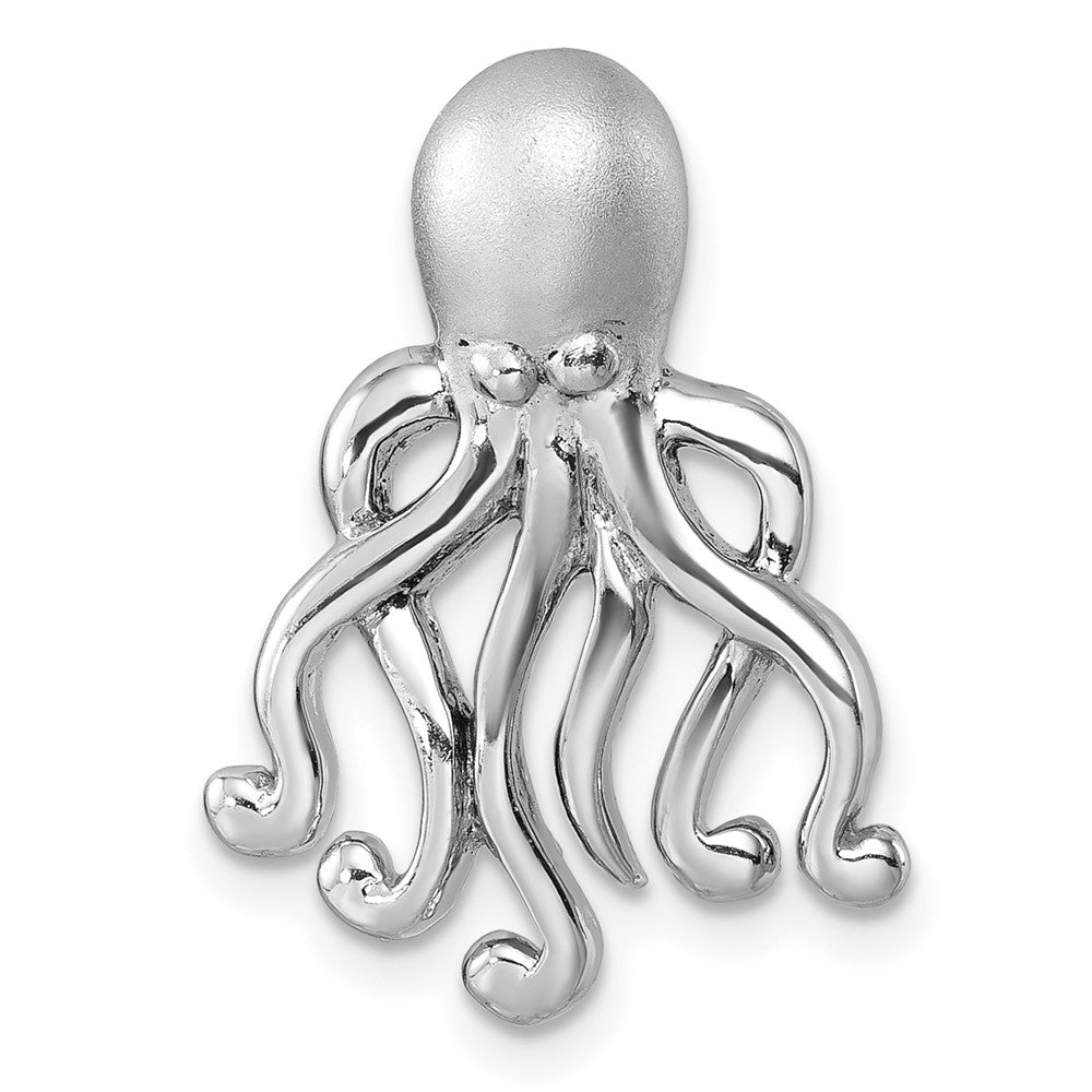 Sterling Silver Rhodium-Plated Polished and Brushed Octopus Pendant PLP-012