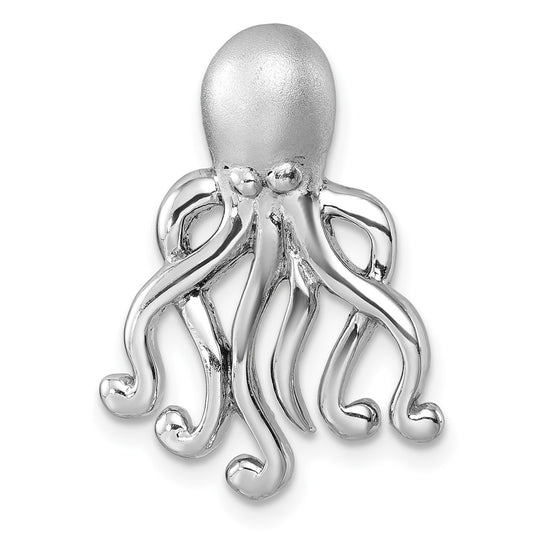 Sterling Silver Rhodium-Plated Polished and Brushed Octopus Pendant PLP-012