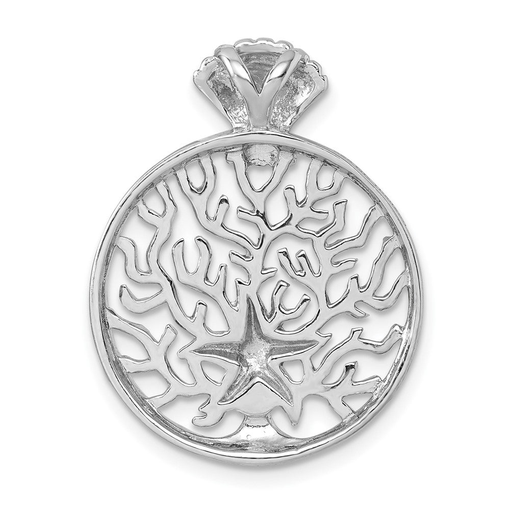 Sterling Silver Rhodium-plated Polished Starfish and Scallop Shell Reef Pendant PLP-026
