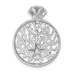 Sterling Silver Rhodium-plated Polished Starfish and Scallop Shell Reef Pendant PLP-026