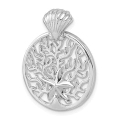Sterling Silver Rhodium-plated Polished Starfish and Scallop Shell Reef Pendant PLP-026