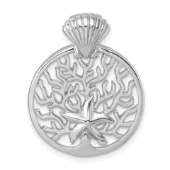 Sterling Silver Rhodium-plated Polished Starfish and Scallop Shell Reef Pendant PLP-026