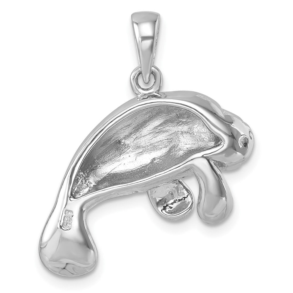 Sterling Silver Rhodium-Plated Medium Manatee Pendant PLP-027
