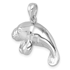 Sterling Silver Rhodium-Plated Medium Manatee Pendant PLP-027