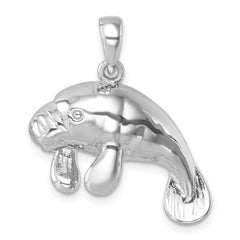Sterling Silver Rhodium-Plated Medium Manatee Pendant PLP-027
