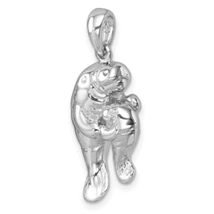 Sterling Silver Rhodium-plated Polished Manatee and Baby Pendant PLP-028
