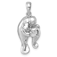 Sterling Silver Rhodium-plated Polished Manatee and Baby Pendant PLP-028