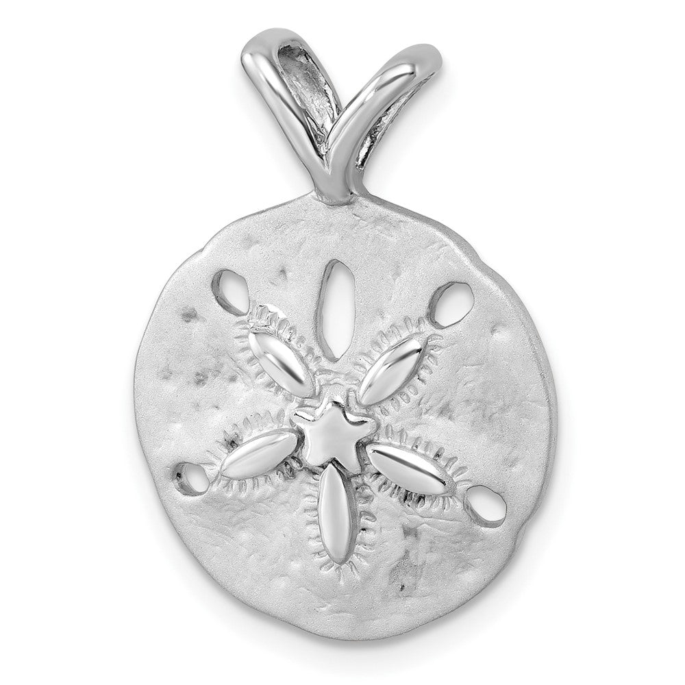Sterling Silver Rhodium-Plated Polished and Brushed Sand Dollar Pendant PLP-043