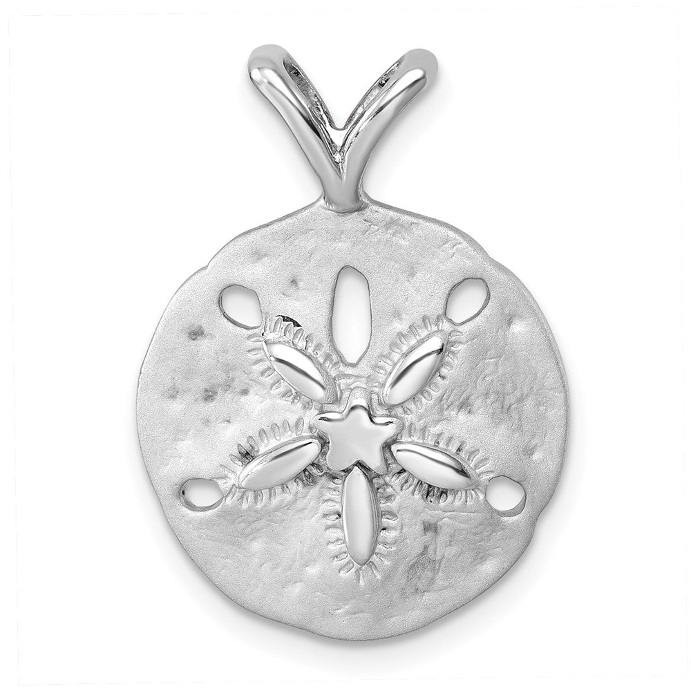 Sterling Silver Rhodium-Plated Polished and Brushed Sand Dollar Pendant PLP-043