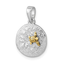 Sterling Silver Rhodium-plated Gold-tone Textured Turtle Crawling In The Sand Pendant PLP-047