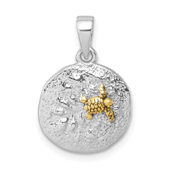 Sterling Silver Rhodium-plated Gold-tone Textured Turtle Crawling In The Sand Pendant PLP-047