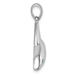 Sterling Silver Rhodium-Plated Polished Crystal Eye Shark Pendant PLP-052