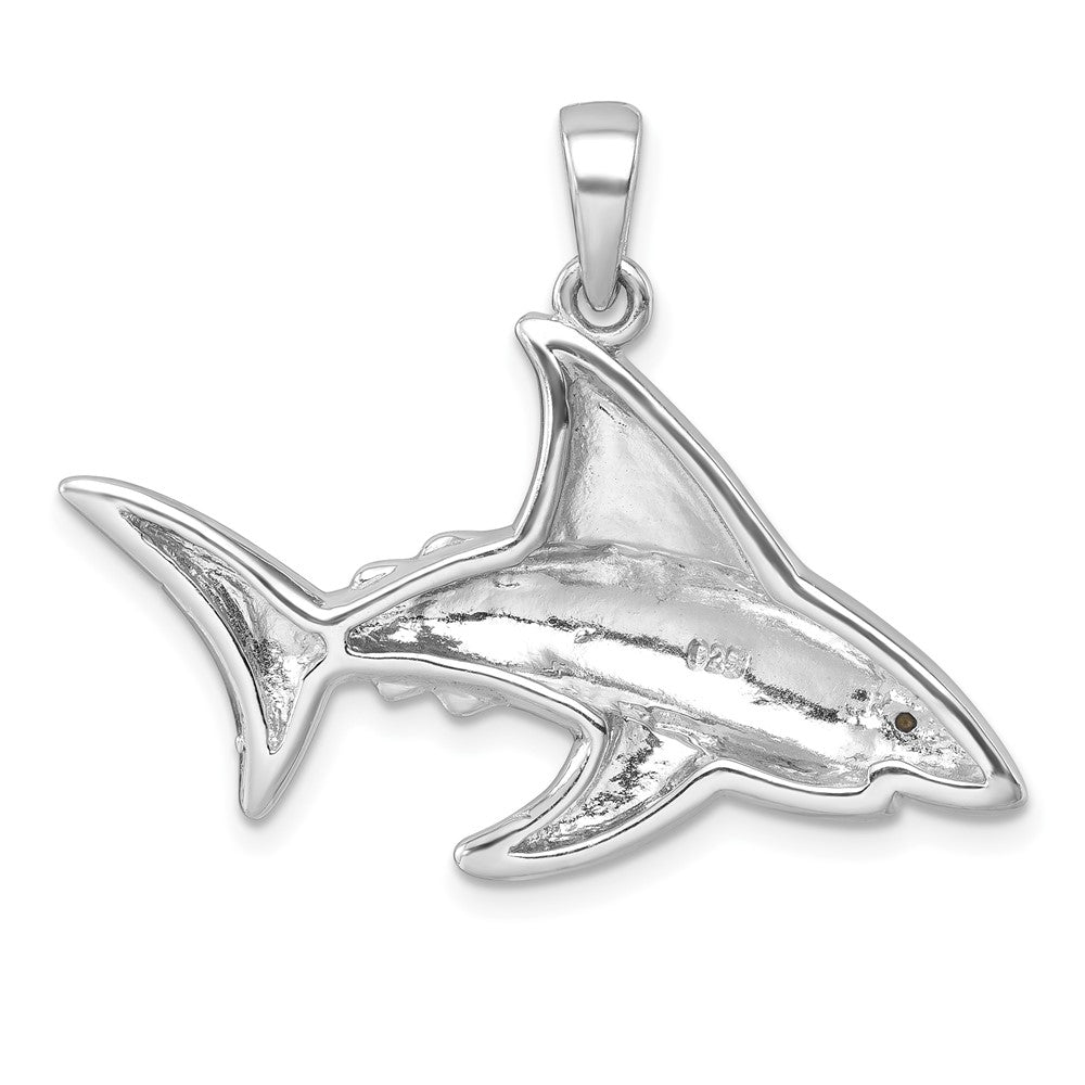 Sterling Silver Rhodium-Plated Polished Crystal Eye Shark Pendant PLP-052