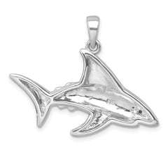 Sterling Silver Rhodium-Plated Polished Crystal Eye Shark Pendant PLP-052