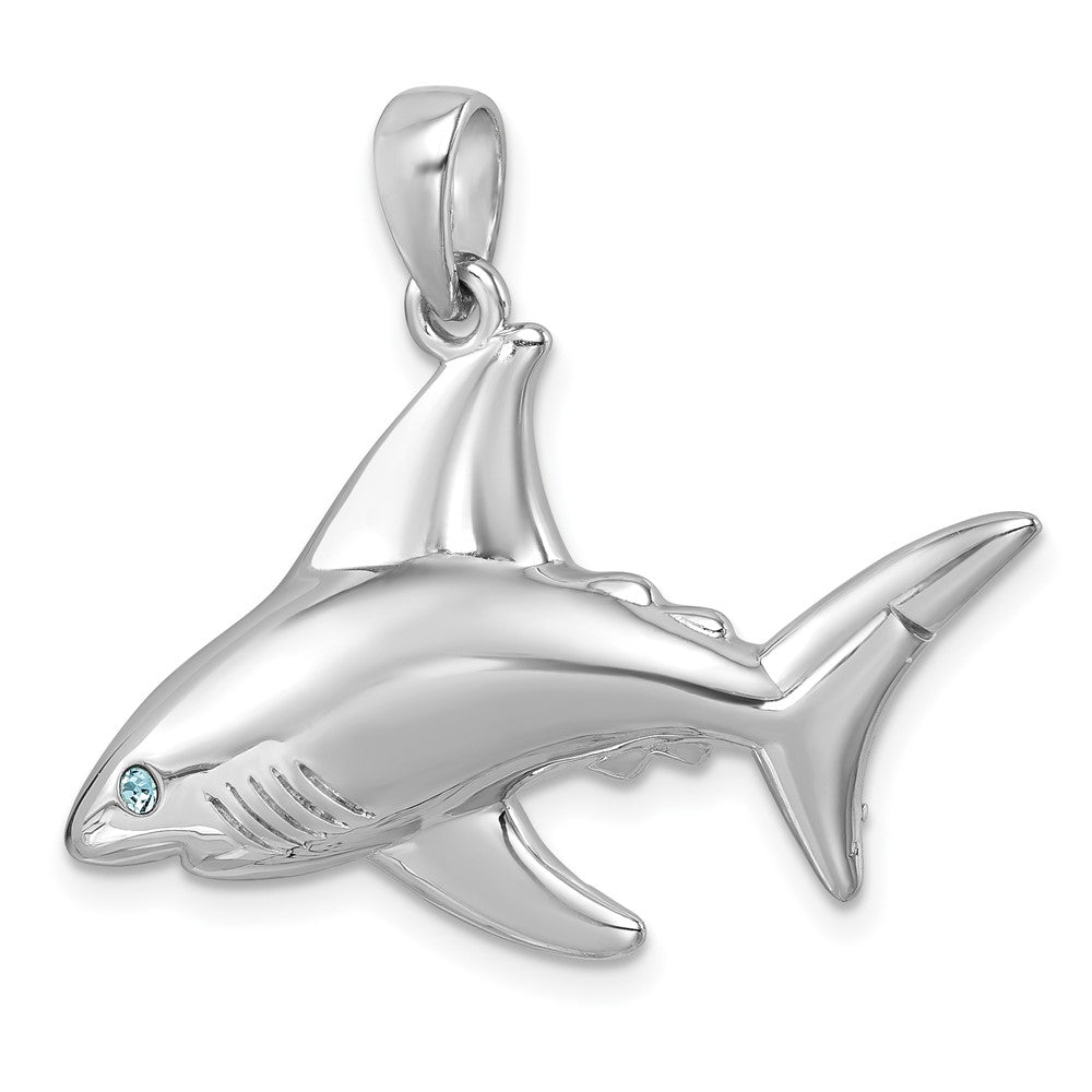 Sterling Silver Rhodium-Plated Polished Crystal Eye Shark Pendant PLP-052