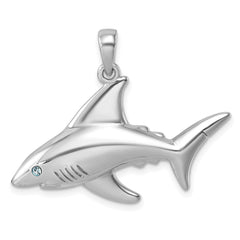Sterling Silver Rhodium-Plated Polished Crystal Eye Shark Pendant PLP-052