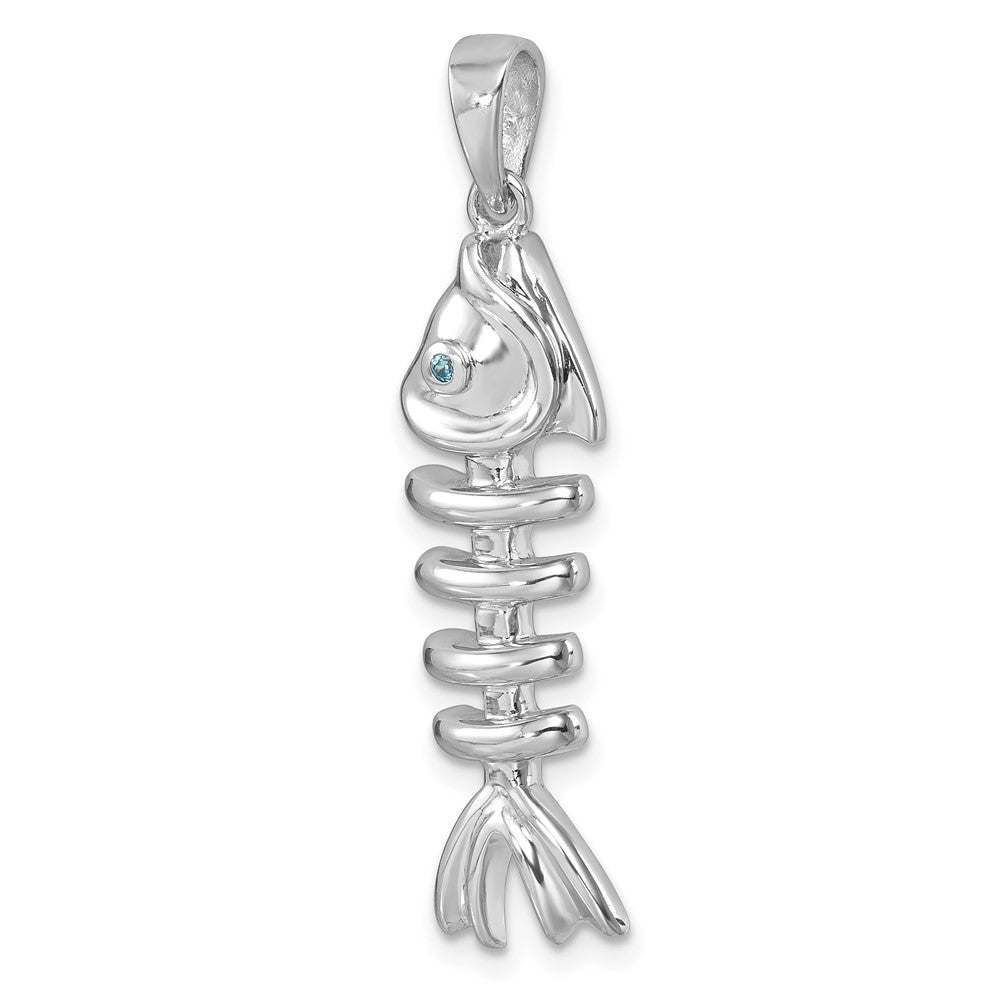 Sterling Silver Rhodium-plated Polished Blue CZ Eye Bonefish Pendant PLP-053