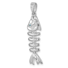 Sterling Silver Rhodium-plated Polished Blue CZ Eye Bonefish Pendant PLP-053