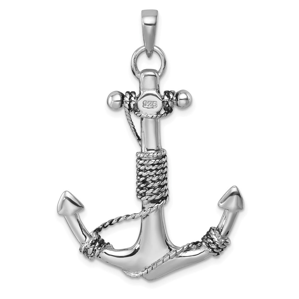 Sterling Silver Rhodium-Plated Polished Anchor Pendant PLP-066