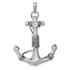 Sterling Silver Rhodium-Plated Polished Anchor Pendant PLP-066